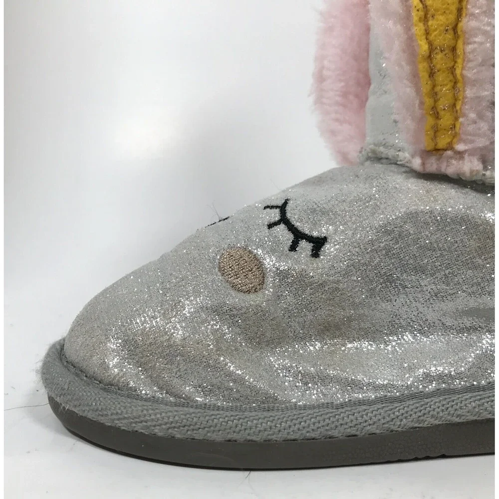 Muk Luks Zoo Babies Faux Fur Bunny‎ Rabbit Girls Boots Silver Sparkle Size 13